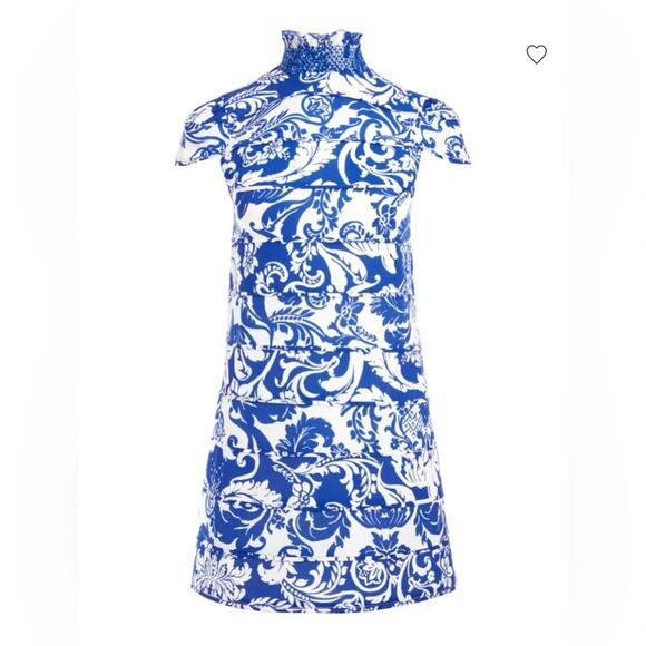 Alice + Olivia Dresses & Skirts - Alice + Olivia Blue White Karisse Cap Sleeve Mock Neck Mini Dress Roman 6 S